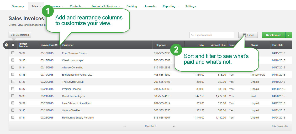 Sage One Online Invoicing Software Sales Invoices Dashboard