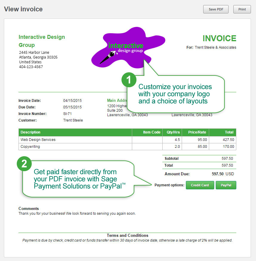 Sage One Online Invoicing Software Dashboard